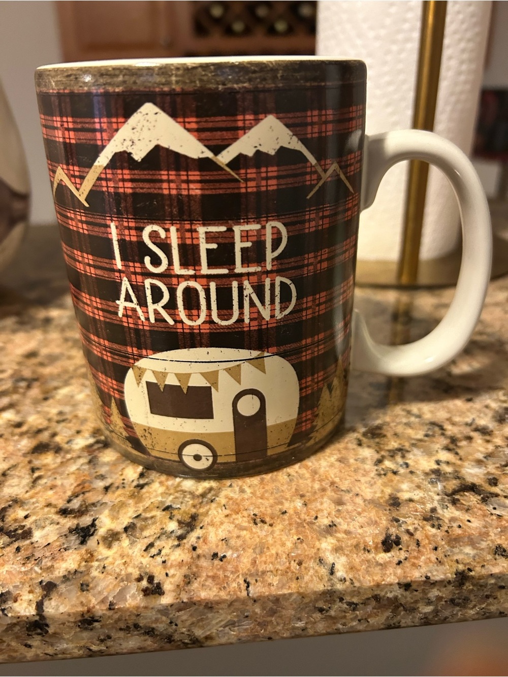 Primitives by Kathy Red and Black Plaid Camping Ceramic Mug